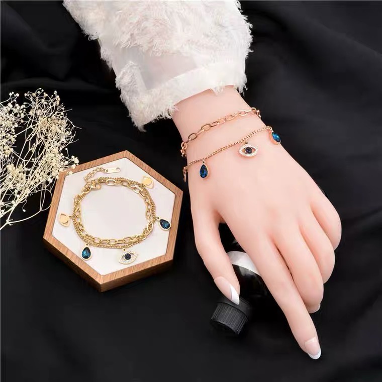 Gelang Hypoallergenic Lapis Titanium Steel 18k Rose Gold Desain Mata Iblis Gaya Korea