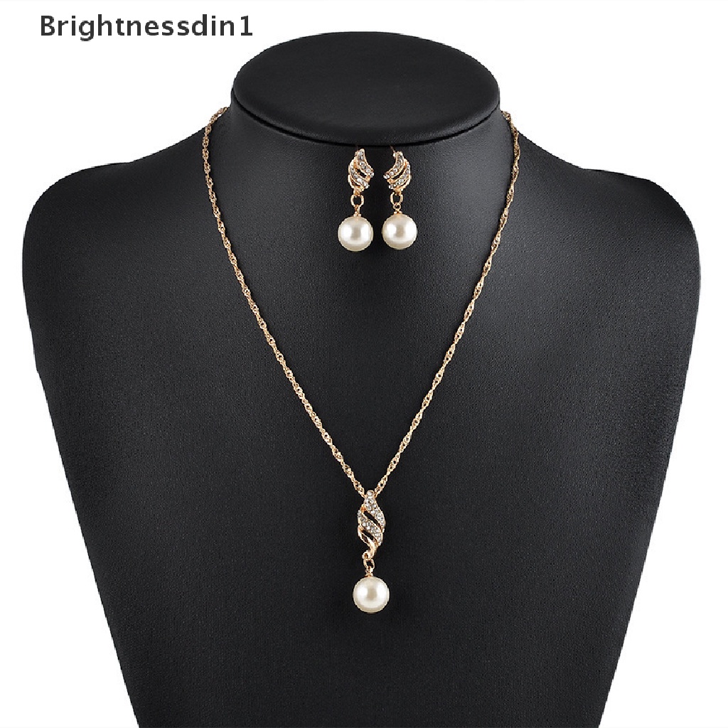 [Brightnessdin1] 1set Berlian Imitasi Pernikahan Bridal Perhiasan Set Untuk Wanita Mutiara Imitasi Liontin Kalung Anting Set Pesta Perhiasan Hadiah Butik