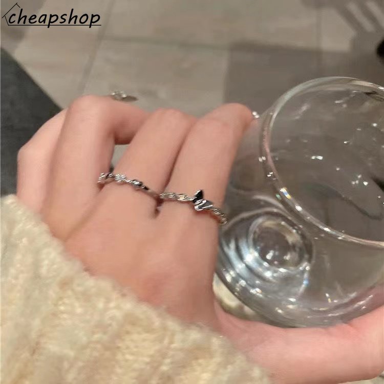 IFYOU 2pcs/set Cincin Kupu-Kupu Elegan Kristal Perak Rings Set Untuk Wanita Fashion Aksesoris Perhiasan