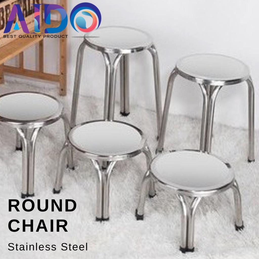 Kursi Bulat Stainless Steel Kursi Bakso Warung Kursi Anti Karat Kuat Round Stainless Steel Chair 25cm - 47cm Aido