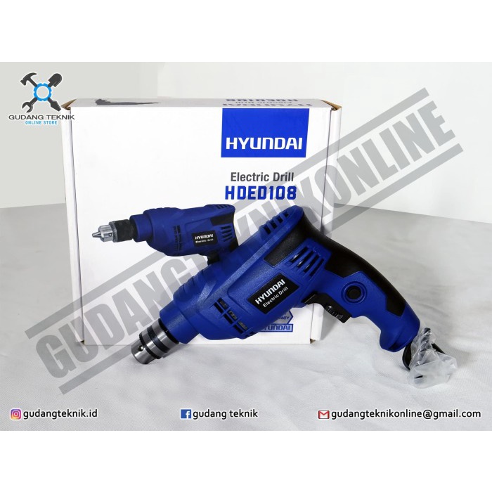 Mesin Bor Tangan Besi Kayu Listrik 10 mm 400 Watt HDED108 HYUNDAI / Electric Drill Bor Besi Kayu 10mm 400W HDED 108 HYUNDAI