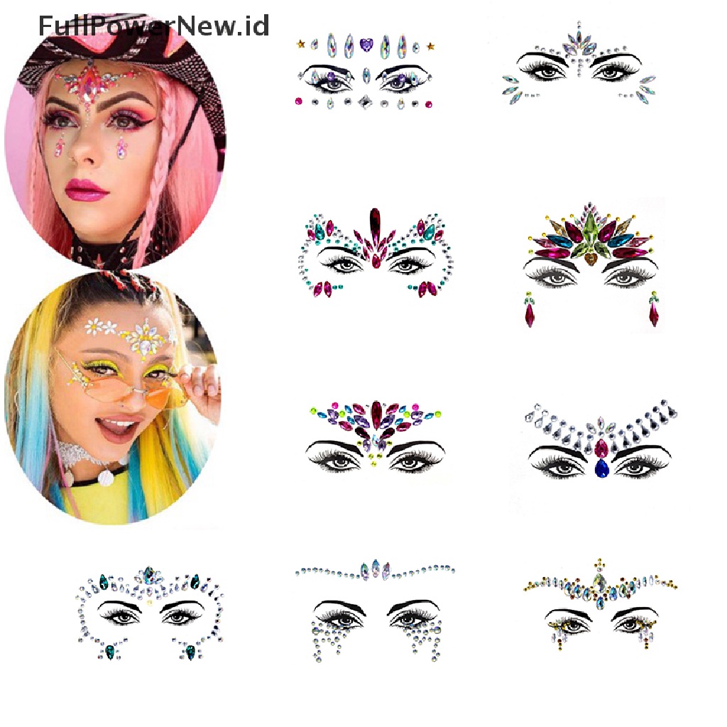 Power 3D Rhinestones Stiker Wajah Tato Sexy Makeup Pesta Glitter Woman Face Jewels  Id