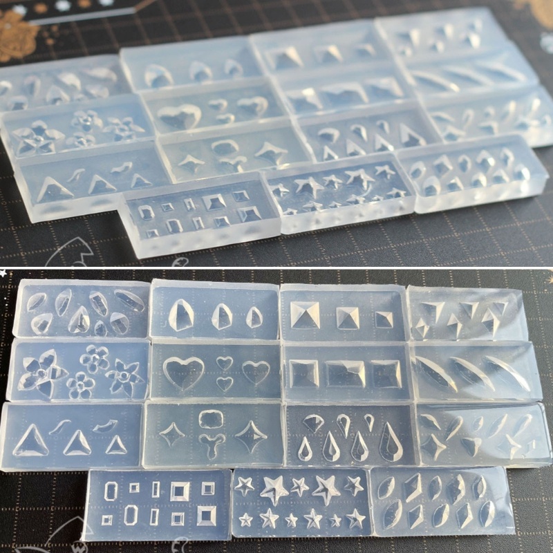 Siy 15Pcs Cetakan Silikon Ukir Kuku 3D Aneka Bentuk Segi Permata Love Mold