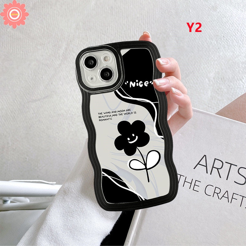 Case Untuk Samsung A04s A14 A13 A50 A12 A20 A50s A02s A03s A31 A04 A23 A32 A04E A22 A30s A21s A52 A51 A33 A1 A52s A53 M22 Hitam Retro Vintage Bunga Kupu-Kupu Lembut Bergelombang Penutup Tepi