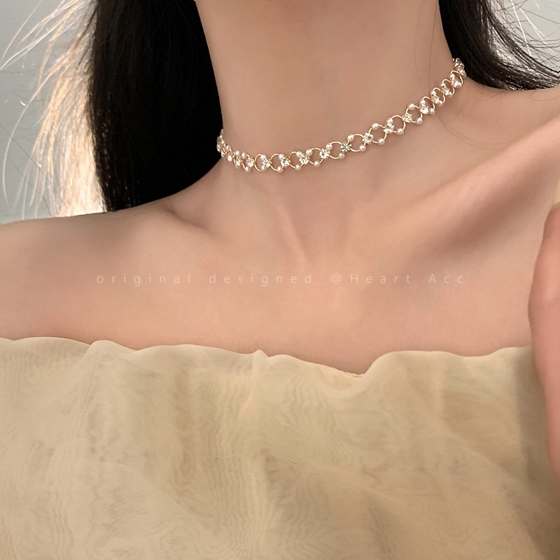 AY(CN) Fashion Pearl Zircon Necklace for Women Luxury Gold Chain Choker Accessories Jewelry