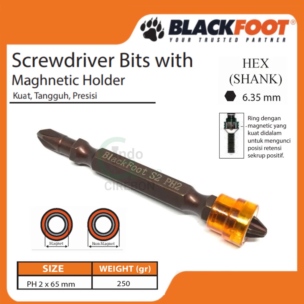 BLACKFOOT Mata Obeng Angin PH2 X 65MM Magnetic Screwdriver Double Bit S2 Torsion Mata Obeng Magnet