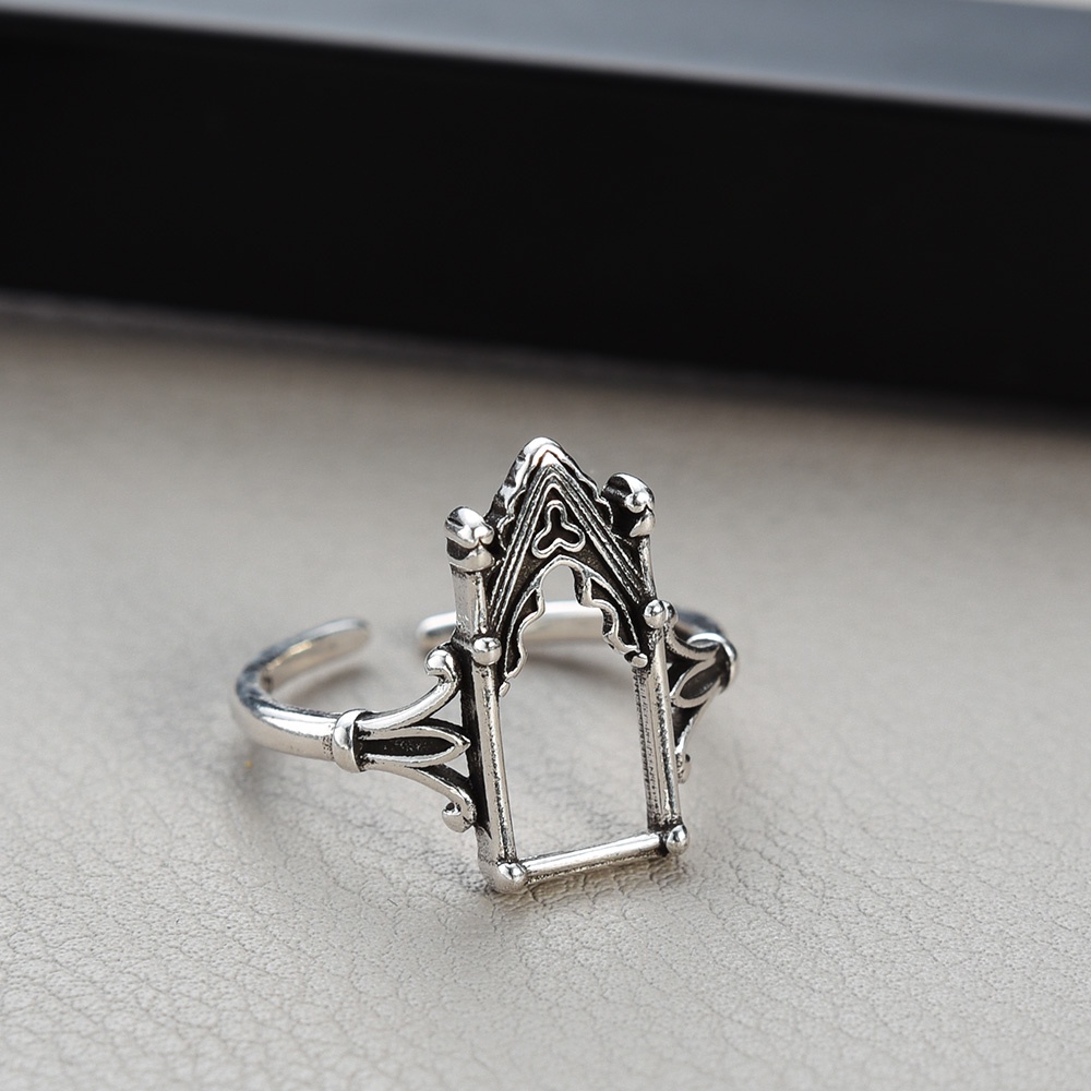 Bertatahkan Zirkon Elegan Gothic Ratu Castle Jari Cincin Adjustable Terbuka Wanita Fashion Perhiasan Wanita Pesta Rings