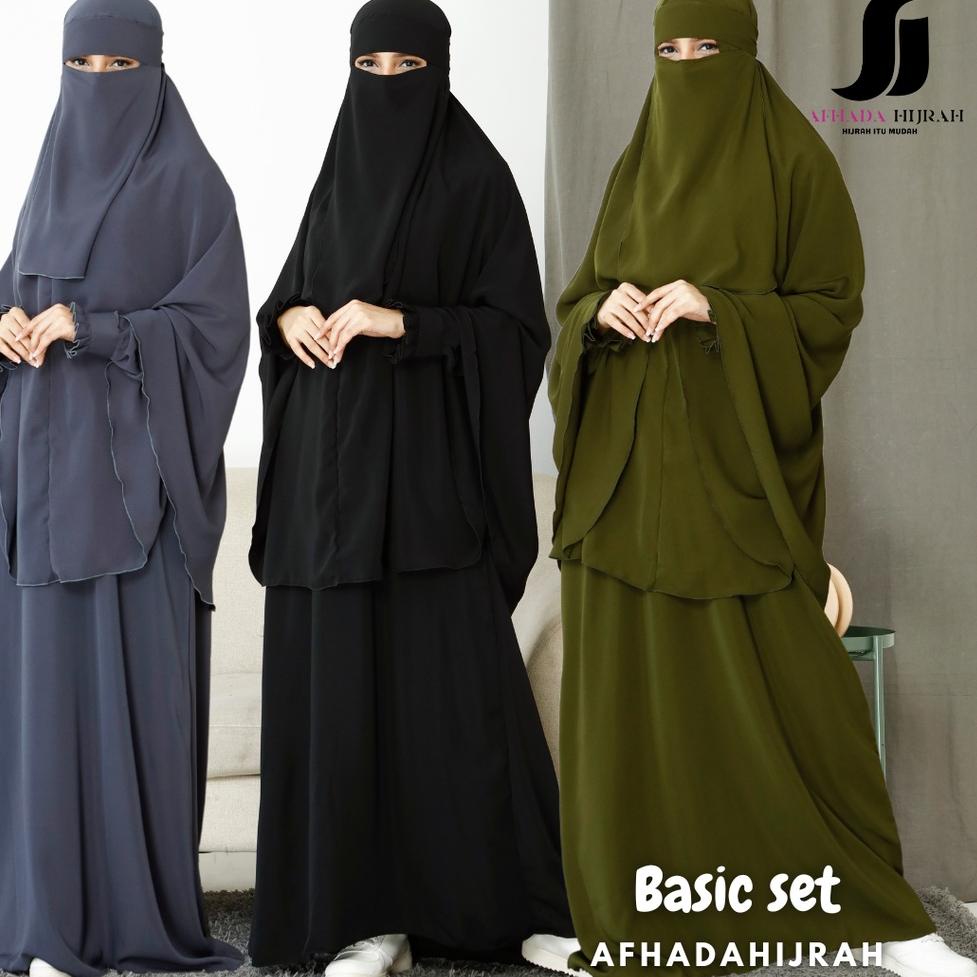 Ready Gamis sunnah gamis set cadar basic set syari hitam terbaru murah