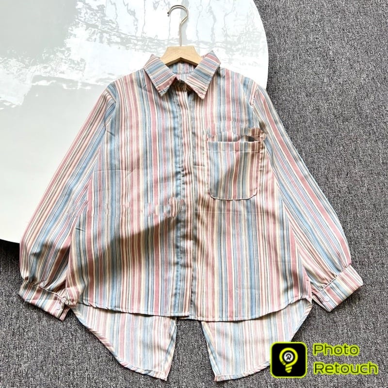 BEFAST - ZEC OOTD WANITA KEMEJA MOSI / Lica Stripe / HEM Wanita Model Terbaru / Pakaian Casual Wanita Kerja / Kemeja Stripe Kekinian / Outfit Daily Wanita Trendy / Fashion Remaja ABG Terlaris / Kemeja Lengan Panjang Motif Garis-Garis