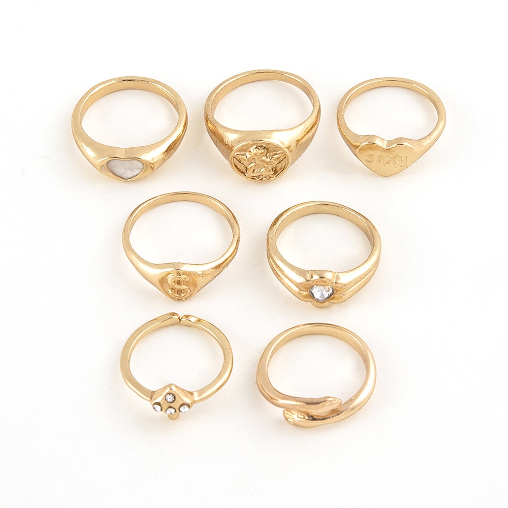 Fashion, Kepribadian, Kreatifitas, Cinta, Peluk, Malaikat, Berlian, Kombinasi Cincin Antik, 7-piece Set