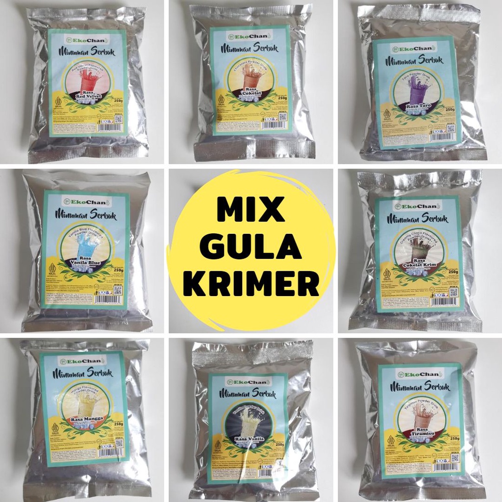 

Bubuk Minuman Aneka Rasa 250 gram / Minuman Instan EkoChan Stroberi Coklat Redvelvet VanillaTaro