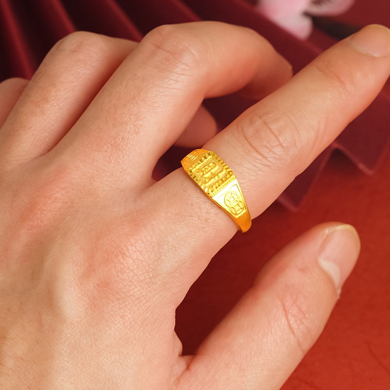 Goldkingdom Perhiasan Fashion 24 K Bangkok Aksesoris Ready Stock Indah Bertekstur Rasa Pria Cincin Yang Dapat Disesuaikan Berlapis Emas Minimalis