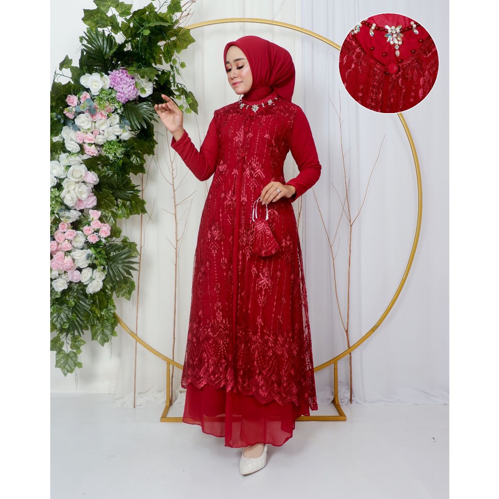 gamis outer diva dress brukat tile sapto mutiara payet // gamis full brukat mutiara // gamis muslim 