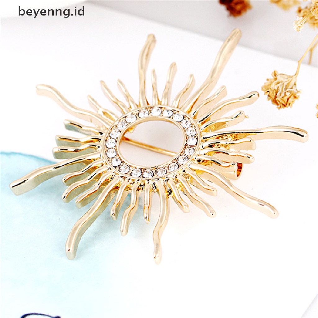 Beyen Enamel Matahari Bros Pin Wanita Berlian Imitasi Kristal Syal Mantel Bros Weeding Jewelry ID