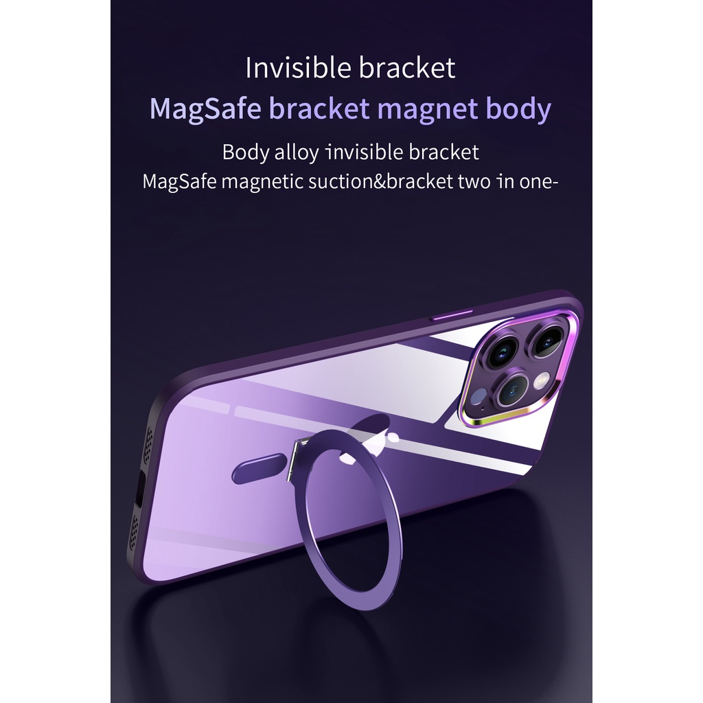 Magsafe Metal Holder Phone Case For Iphone 14 Pro Max 14 Pro 14 Clear Back Cover Aluminium Shockproof Case Stand