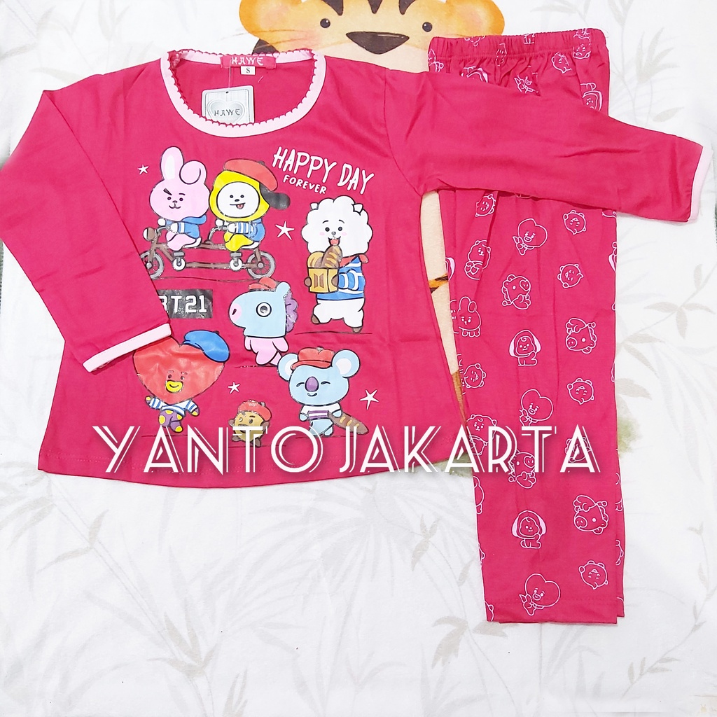 BAJU TIDUR ANAK PEREMPUAN BT21 PIYAMA LENGAN PANJANG 1-6 TAHUN