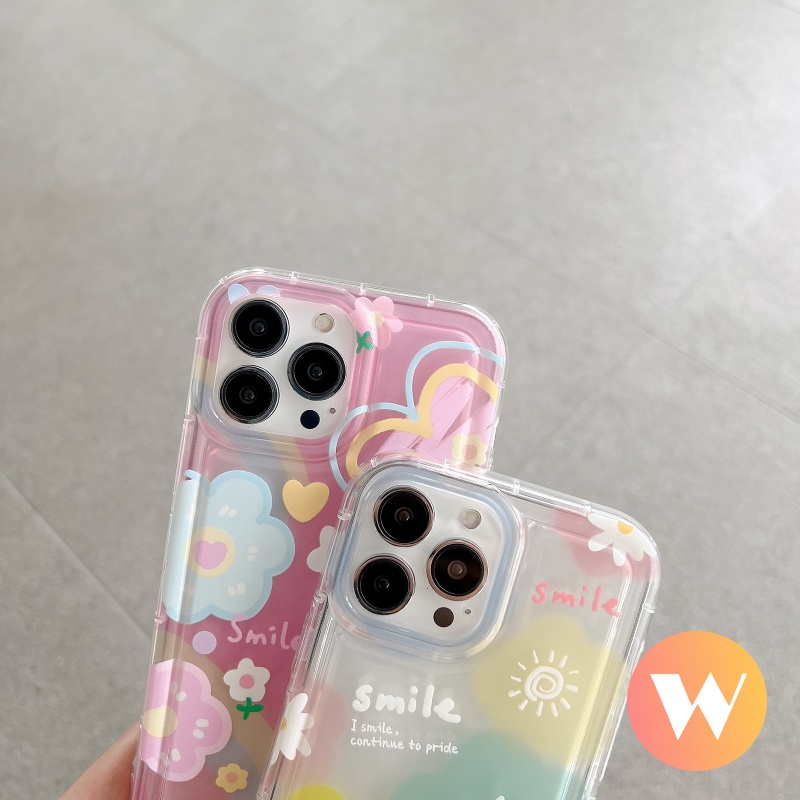 Casing Untuk Xiaomi Redmi Note10 10s 11 9 11s Note10s Note10 Note9 Note11Redmi 10A 9A 10 A1 9T 9C NFC Ins Korea Cute Smile Watercolor Flower Shockproof Airbag Soft Tpu Case Cover