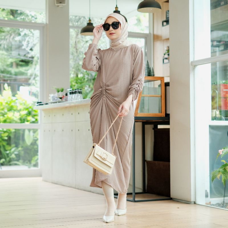 MARIA COLLECTION Aluna Midi Dress Gamis Crinkle Premium : Dress Simpel Elegan untuk Wanita Remaja da