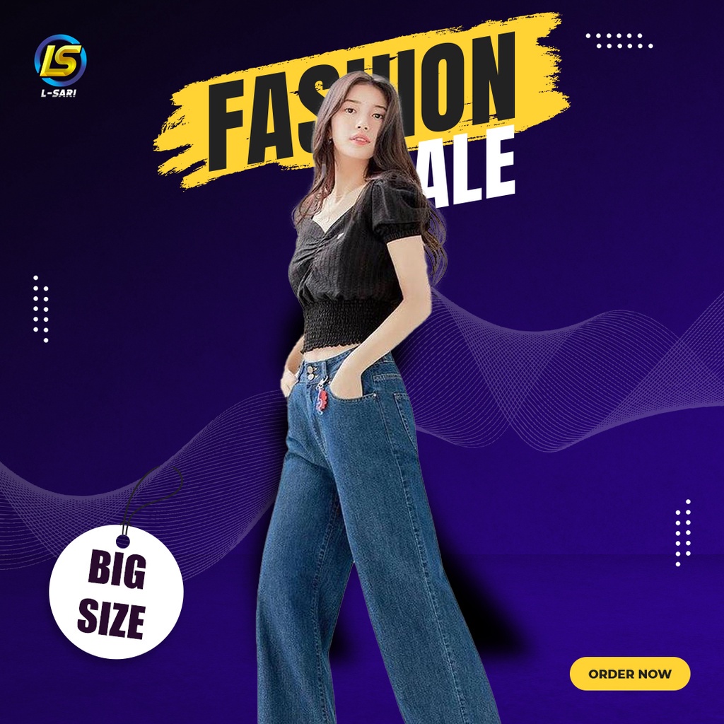 Celana Highwaist Kulot Jeans Wanita Loose Celana Panjang Jeans Perempuan OOTD Kekinian