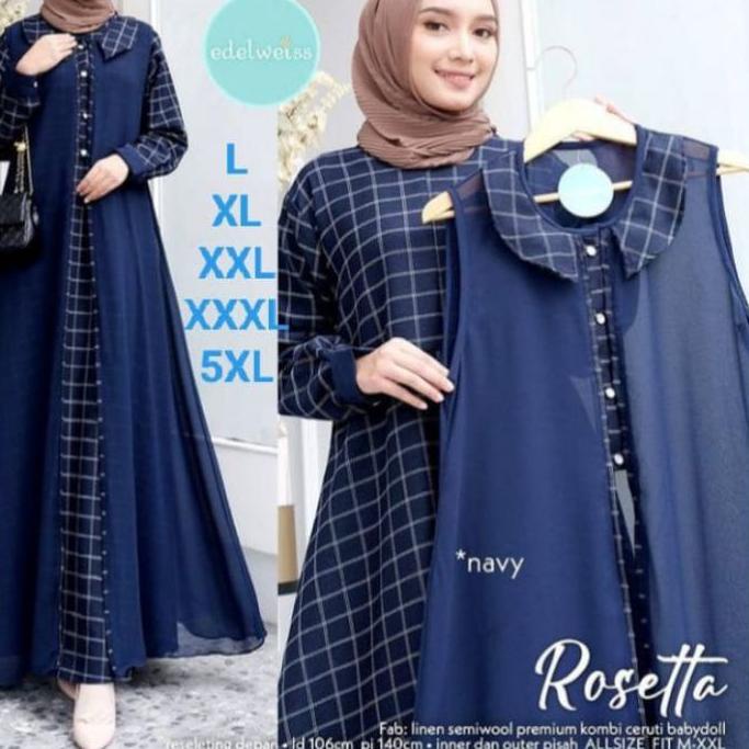 ❈ gamis jumbo 2 in 1 set outer ukuran L XL XXL 3XL 5L Ld   140 gamis set outer Rosetta motif kotak k