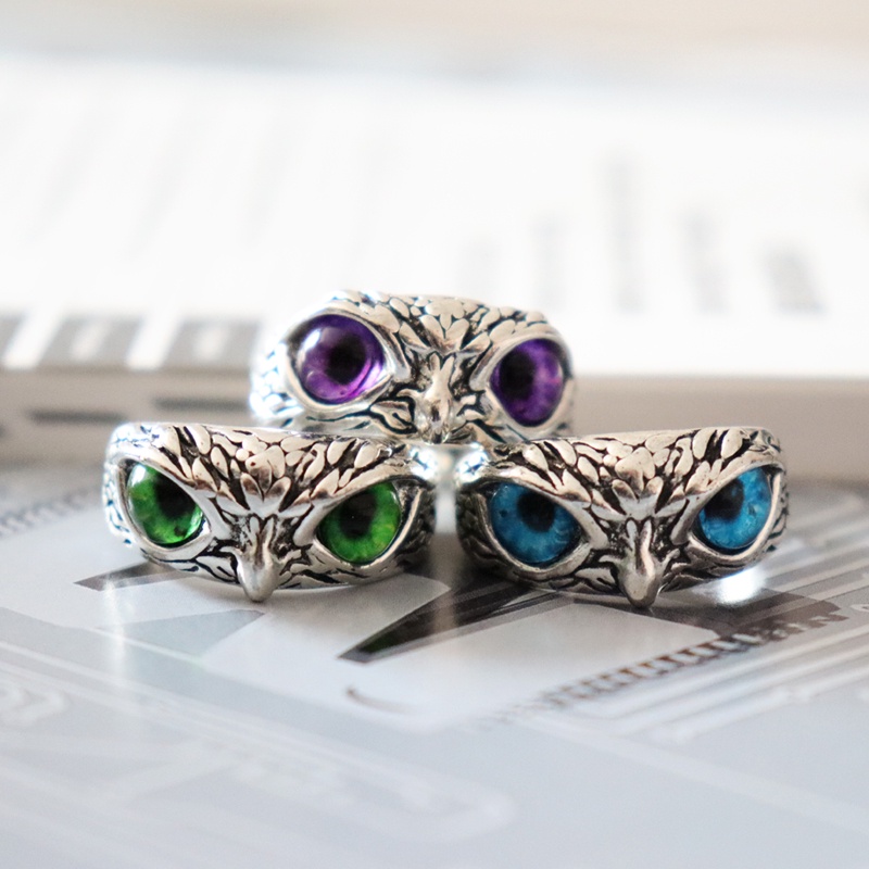 Menawan Fashion Burung Hantu Resizable Cincin Untuk Pria Wanita Multicolor Mata Warna Perak Pertunangan Pernikahan Rings Perhiasan Hadiah