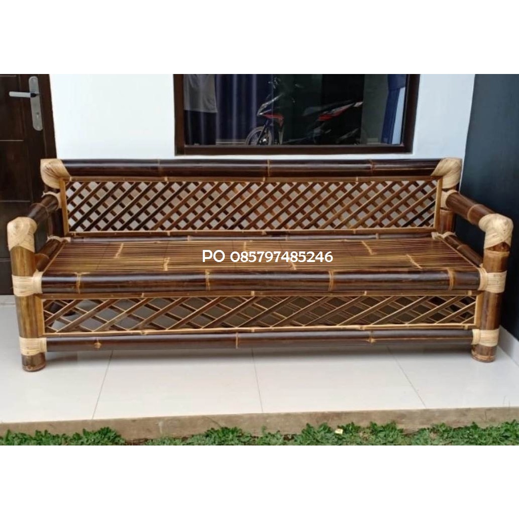 PO GRATIS ONGKIR COD VRN KURSI TERAS BALE BAMBU HITAM MOTIF ROTAN / MEBEL BAMBU
