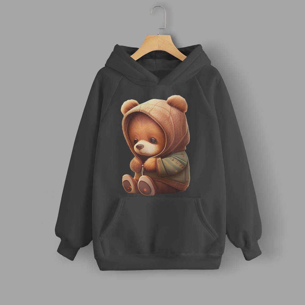 Hoodie Vallenca Sad Bear 3D Exlusive Warna Hitam