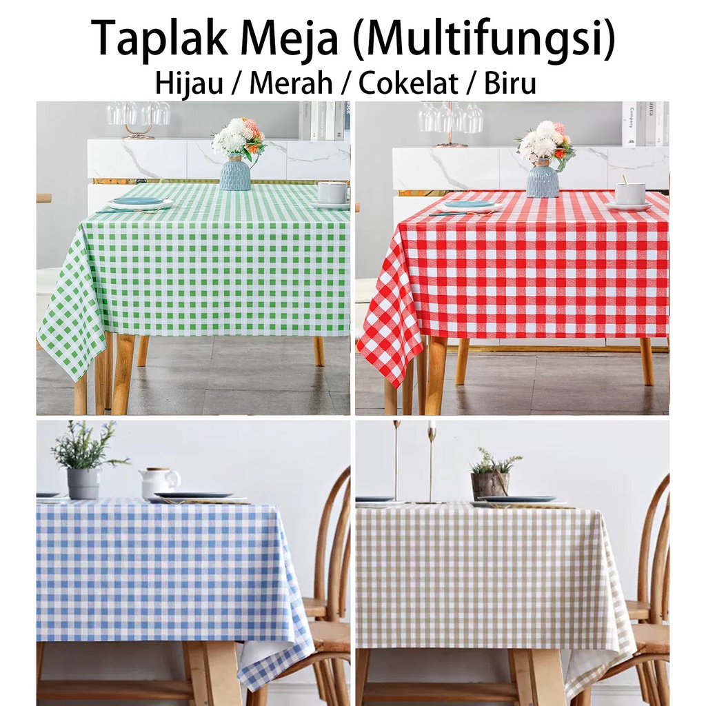 Taplak Meja Makan PEVA Vynil Tebal Premium Persegi Panjang High Quality Size 152x120cm Motif Kotak Perlengkapan Dekorasi Rumah Tangga Import - D10-3D - 88Blanketstore