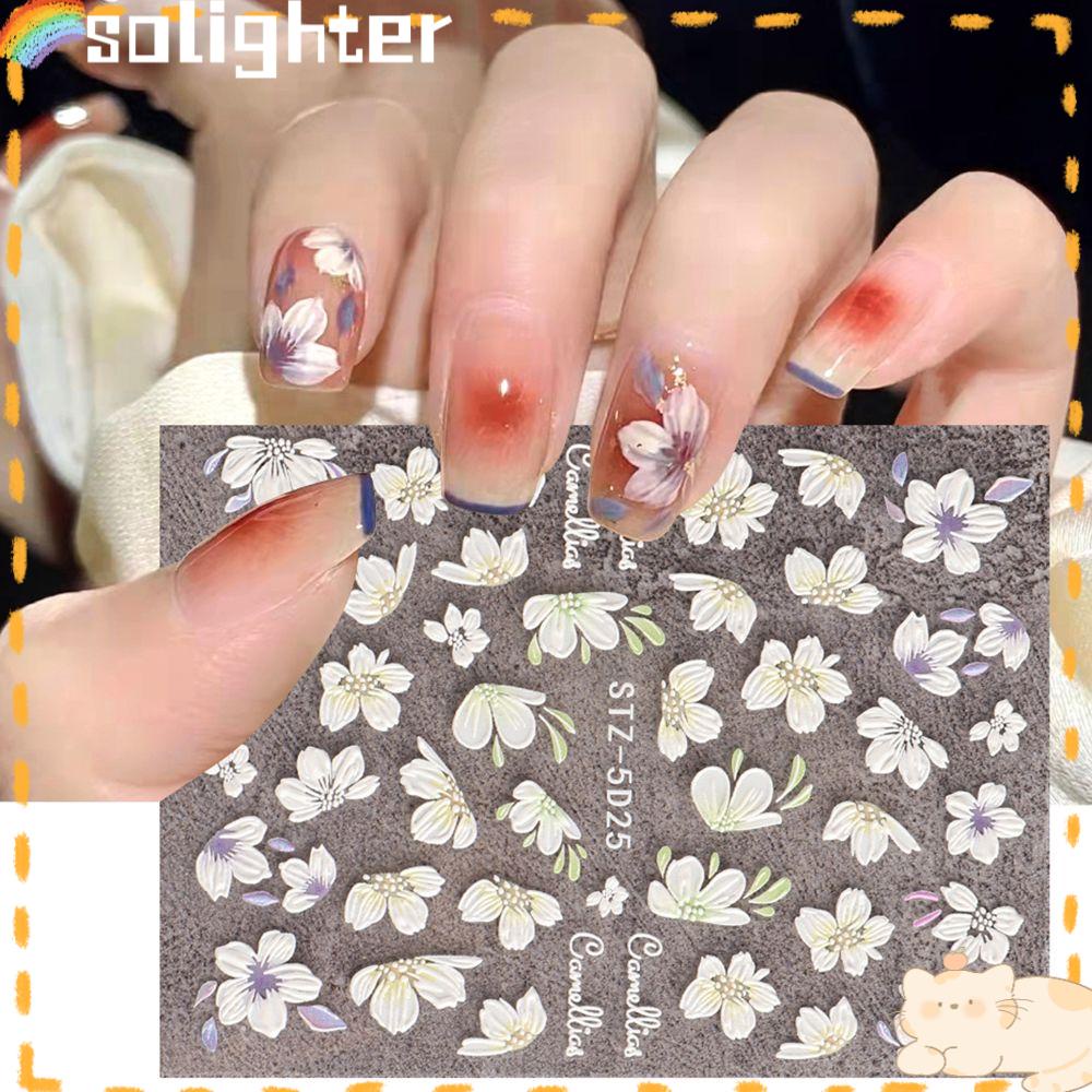 Solighter Nail Art Sticker Decals Manicure Desain Ukiran Snowdrop Campanula 5D Hollow