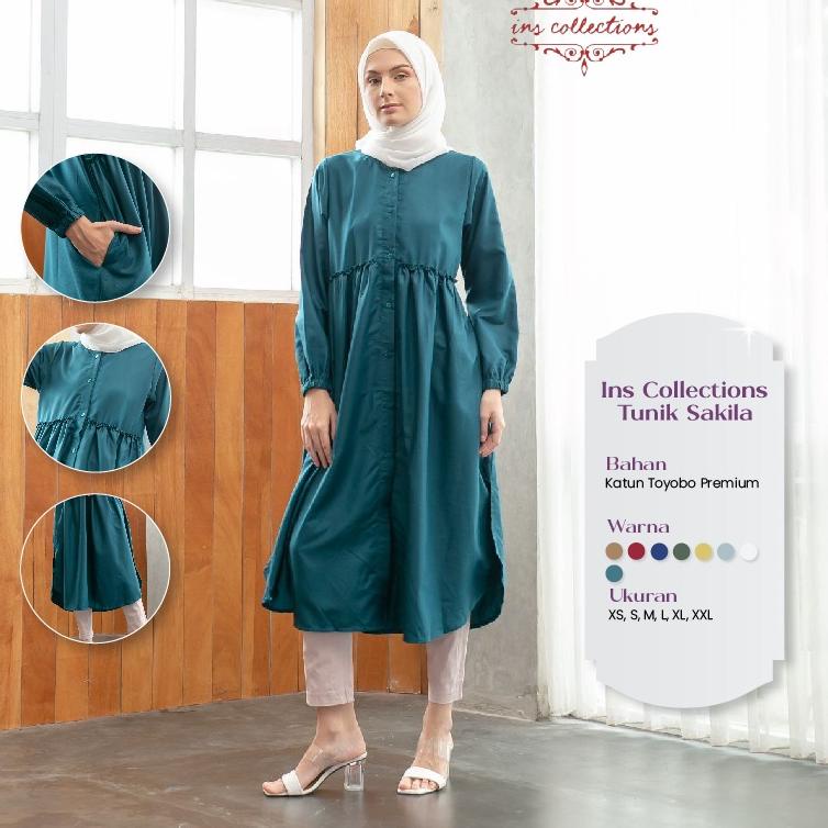 Murah Ins Collections Tunik Sakila Baju Atasan Muslim Wanita Casual Bahan Katun Toyobo Premium Warna