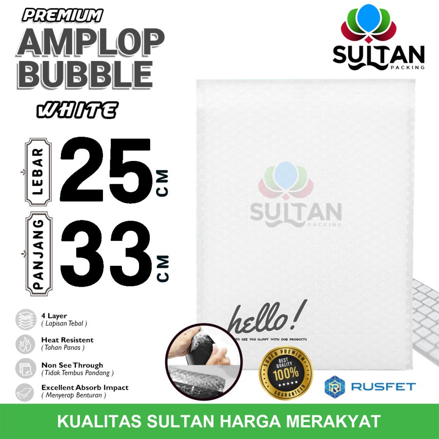 

AMPLOP BUBBLE MAILER WHITE 25x33cm RUFSET ENVELOPE WRAP PREMIUM