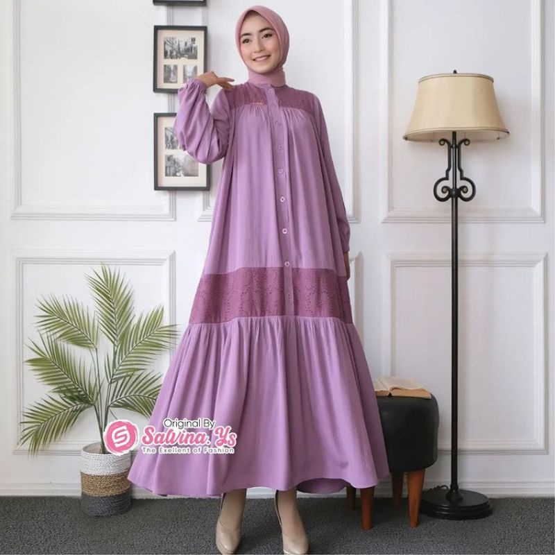 Gamis Midi by Salvina - Bahan Salima Crape Kombinasi Brukat