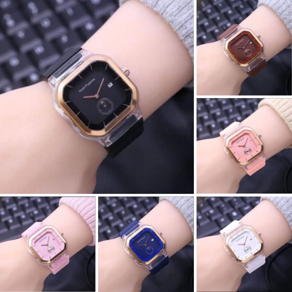 Jam Tangan Pria Wanita Rubber Segi Hush Puppies Korea style