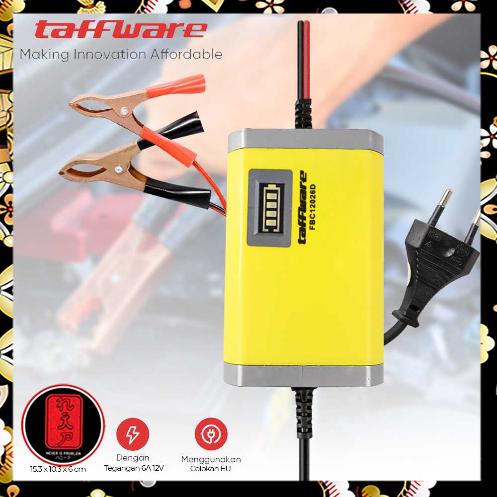 Taffware Charger Aki Portable Motorcycle Car Battery Charger 6A 12V - FBC1206D - Yellow