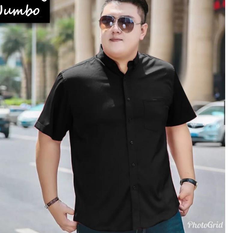 ۞ HipNop HEM JUMBO KAE KEMEJA PRIA LENGAN PENDEK BIG SIZE POLOS HITAM PUTIH ATASAN PRIA JUMBO XXL XX