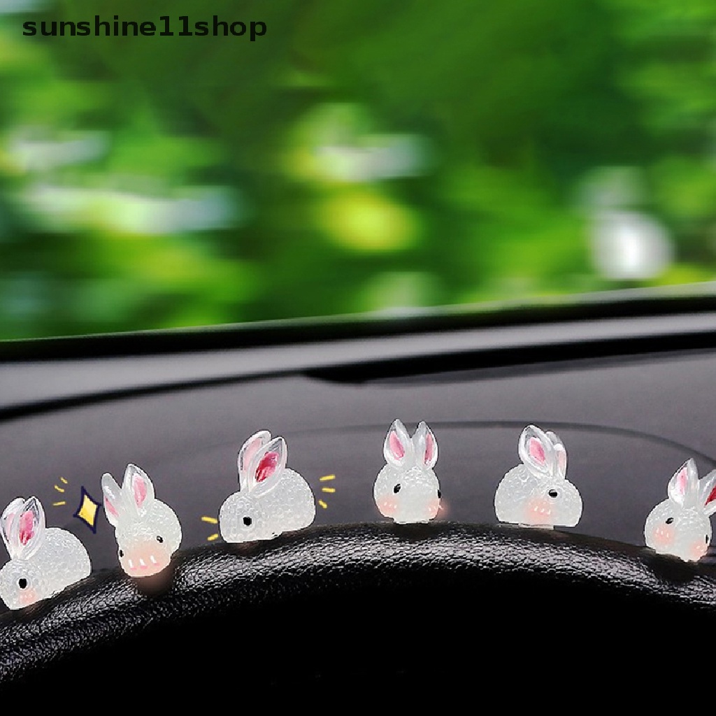 Sho 10PCS Lucu Mini Luminous Resin Bunnies Ornamen Glow In The Dark Miniatur Angka Kelinci Mikro Lanskap Dekorasi Rumah Boneka N