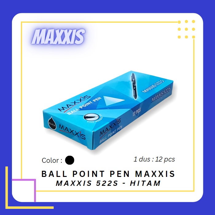 

MAXXIS Ball Point Pen Maxxis Pulpen Pena Hitam 522 S 1 dus - 12 pcs