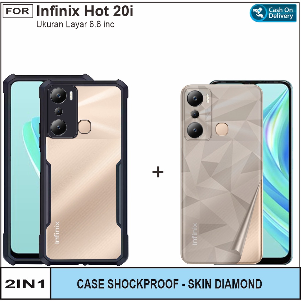 Hard Case Infinix Hot 20i Hot 20s Paket 2in1 Casing Cover Shockproof Free Skin Carbon