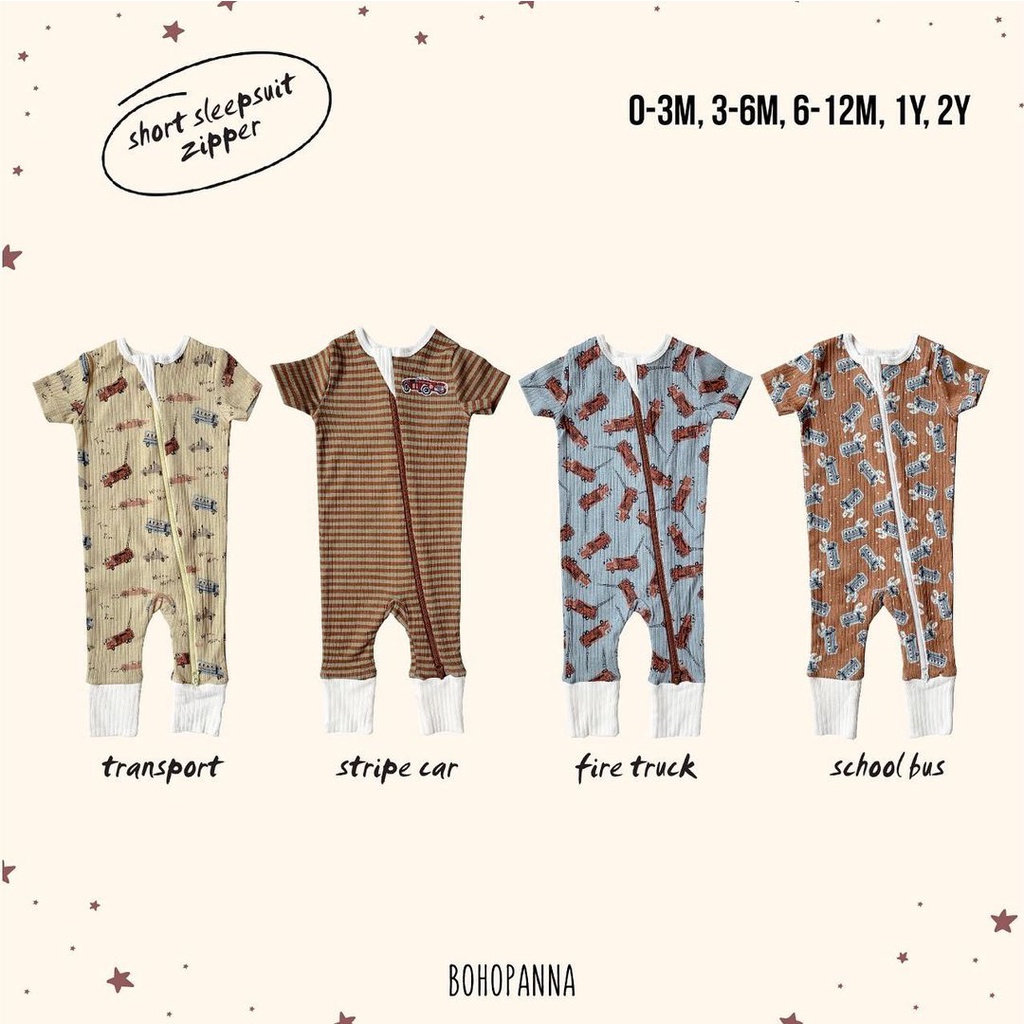 BOHOPANNA SHORT SLEEPSUIT ZIPPER / Baju Tidur Anak