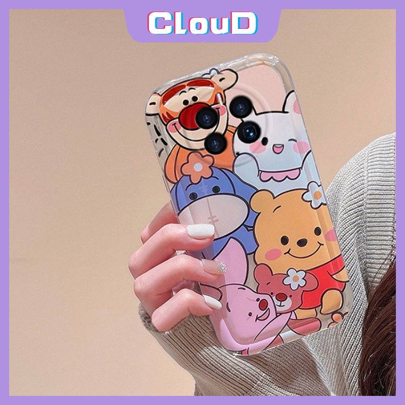 IPHONE Shockproof Airbag Kamera Pelindung Case Kompatibel Untuk Iphone7 6s 6 8 Plus XR 11 12 13 14 Pro Max X XS Max SE 2020 Kartun Lucu Winnie The Pooh Bear Lembut TPU Penutup Belakang