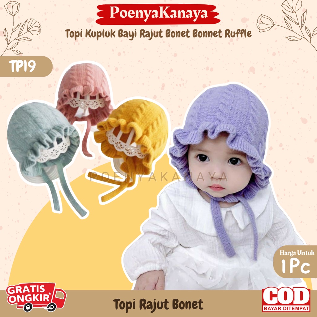 Topi Kupluk Bayi Rajut Bonet Bonnet Ruffle Hat Baby Girl Perempuan Rajut Lucu TP19