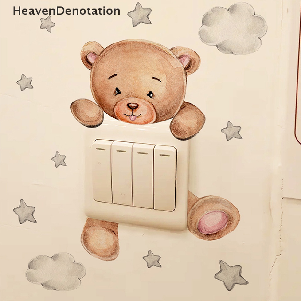 [HeavenDenotation] Kartun Beruang Bintang Saklar Stiker Untuk Kamar Bayi Anak Dekorasi Kamar Tidur Mural Self-adhesive Dekorasi Rumah Wallpaper Lucu Dinding Decals HDV