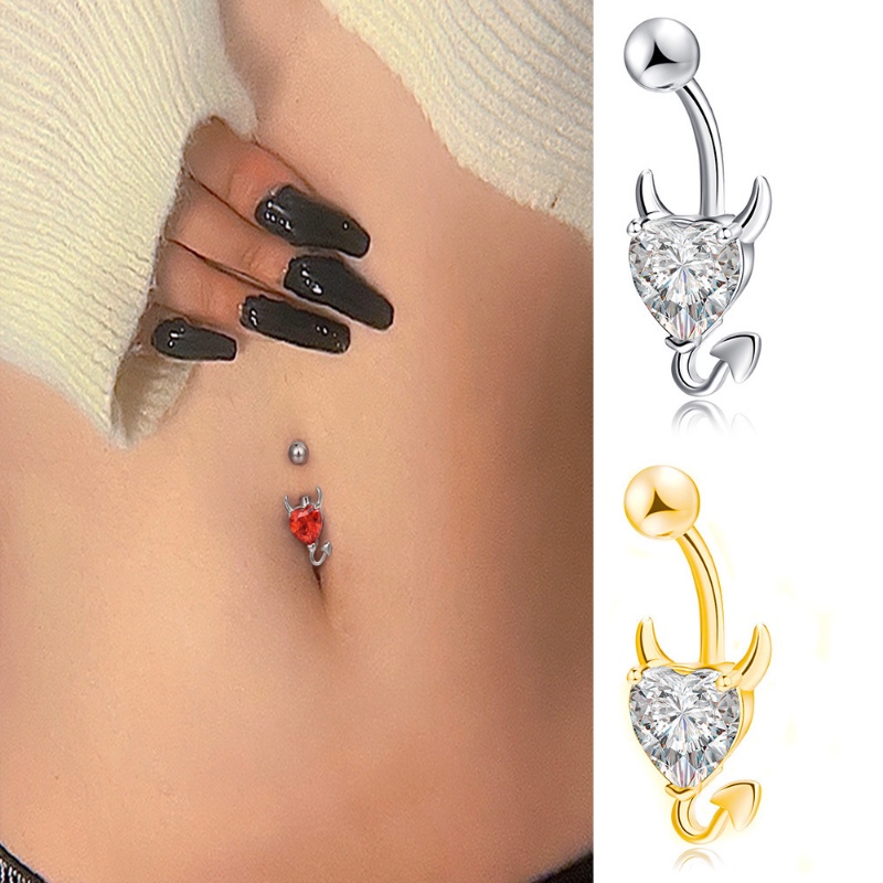 Sederhana Stainless Steel Belly Button Ring Imp Jantung Belly Button Stud Trendi Dekorasi Perut Studs Glittering Pribadi Wanita Belly Button