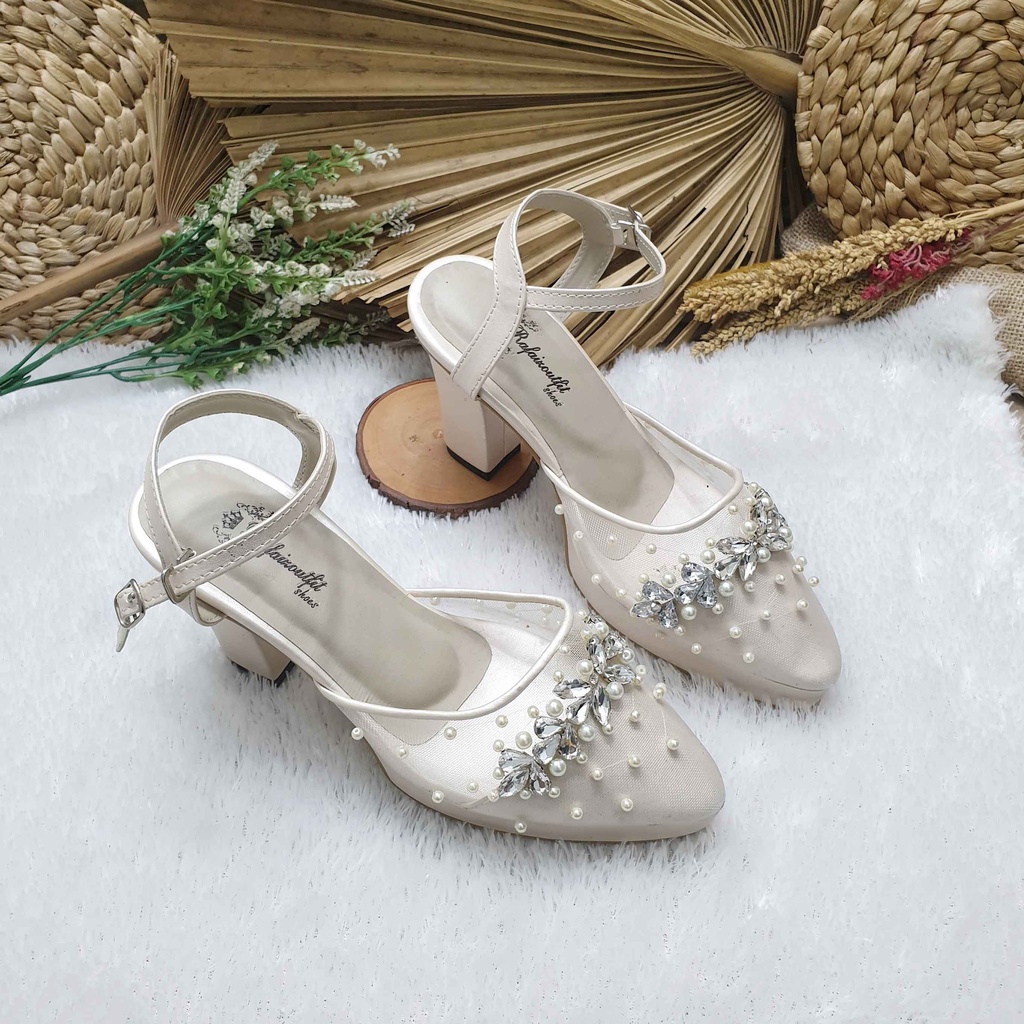 Sepatu wedding pesta Cantik dhanda broken white 9cm tahu