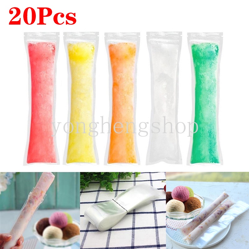 20pcs / set Kantong Cetakan Es Krim Popsicle Sekali Pakai Dengan Segel Zip Untuk Yogurt