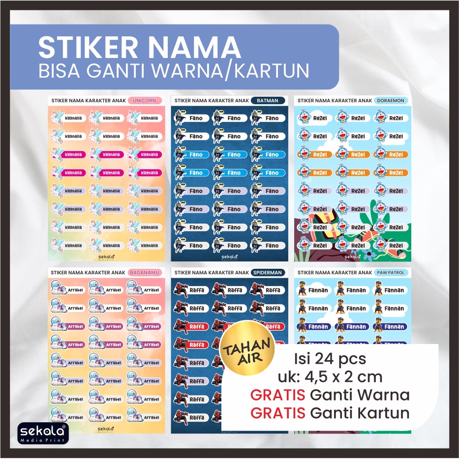 

Stiker Label Nama Anak Karakter Kartun Gratis Ganti Karakter Edit Warna
