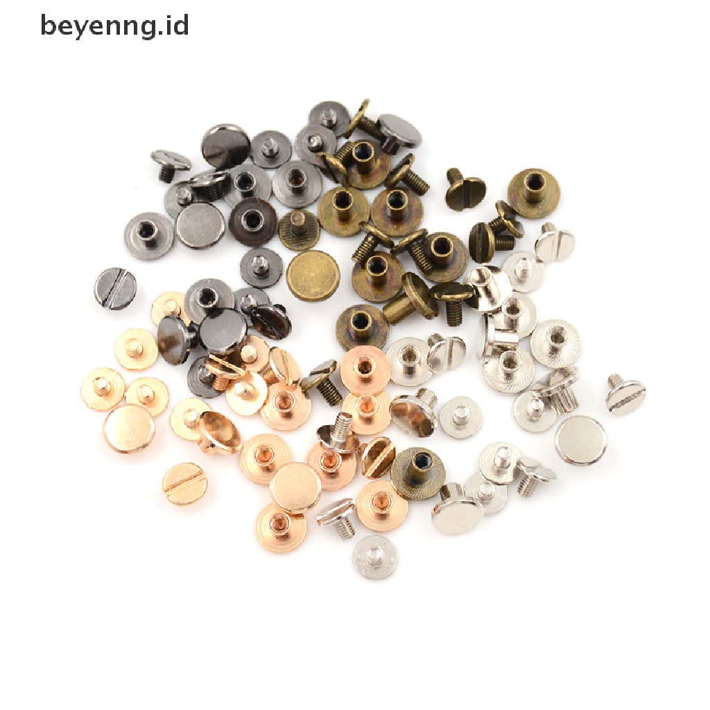 Beyen 10set Kepala Datar Kuningan Solid Stud Sekrup Paku Paku Keling Kerajinan Kulit Dompet Sabuk DIY ID