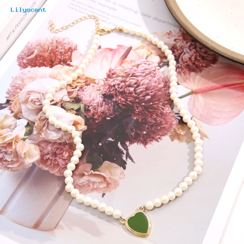 [LS] Wanita Kalung Cinta Liontin Hati Gloss Tinggi Tidak Luntur Pengerjaan Indah Menghias Aksesori Vintage Imitasi Mutiara Choker Necklace Untuk Pernikahan