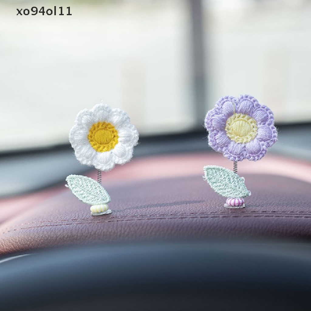 Xo Bunga Crochet Buatan Sendiri Dekorasi Interior Mobil Lucu Goyang Kepala Bunga Hiasan Mini Dashboard Mobil Decor Dancing Flower OL