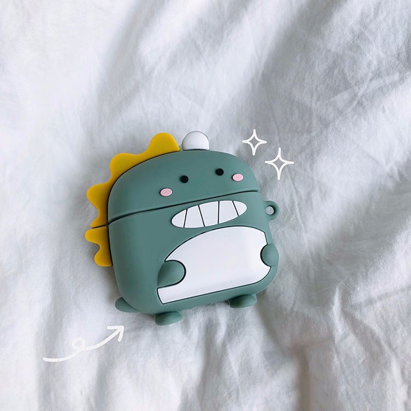 Kartun Lucu 3D Hijau Dinosaurus Bluetooth Earphone Case Cover Untuk Airpods1 2 3 PRO 2 Airpods 3 PRO2 I12 I13 inpods 12 13 TWS Pelindung Headphone